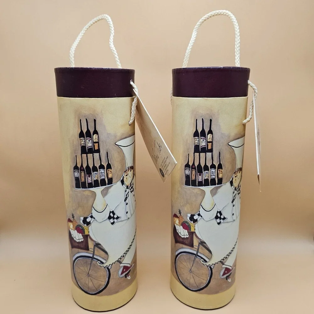 Vintage Tri Coastal Design Jennifer Garant 2 WineTube Gift Box Holder Chef Decor